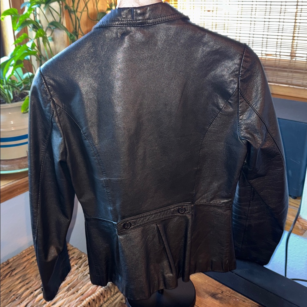 Black Leather 80’s Nordstrom Brass Plum Grunge Moto Jacket ☠️🖤 SZ small - Picture 3 of 14